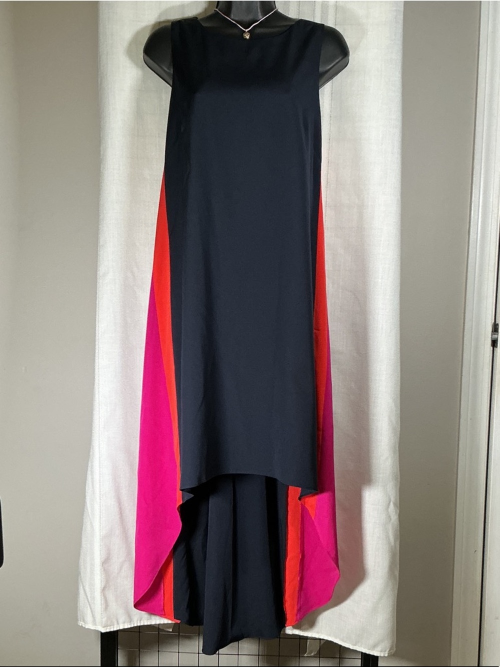 Vince Camuto Colorblock High Low Dress Black Pink Orange Sleeveless Size 10